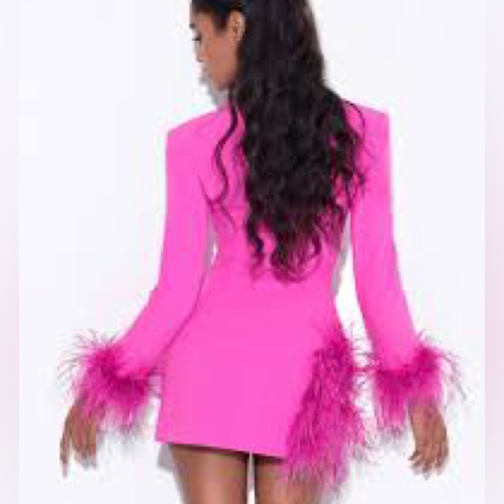 Madeline Fuchsia Feather Trim Blazer Dress - Picture 3 of 3